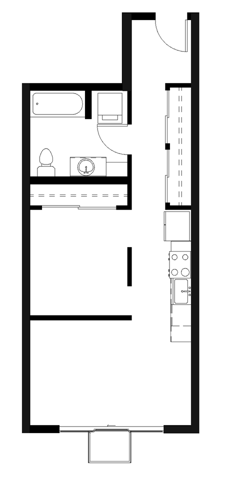 Floor plan for 1 bed, 1 bath, 575 sqft